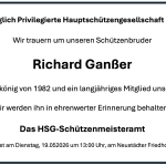 Wir trauern um unseren Schützenbruder Richard Ganßer